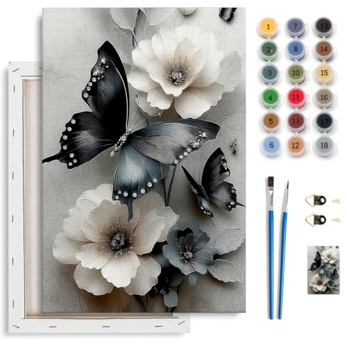 Spandrel Butterfly Framed Paint by Numbers Kit for Adult, Flowers Adult Paint by Number Kits on Canvas, DIY Acrylic Oil Animals Painting by Numbers for Home Wall Decor, 8x12in - color: Butterfly, Flower