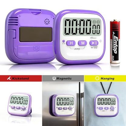 Antonki 2 Pack Classroom Timers for Kids Teachers, Magnetic Countdown Digital Kitchen Timer for Cooking, Study, Exercise, Games, Time Mangement - Loud/Silent Mode - Battery Included - color: 2* Pink & Purple ( Girls Favorite )