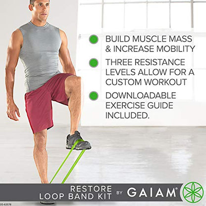 Gaiam Restore Loop Band Kit,Set of 3, Light, Medium,Heavy Lower Body Loop Resistance Bands for Legs and Booty Exercises & Workouts,15"x 4"Bands