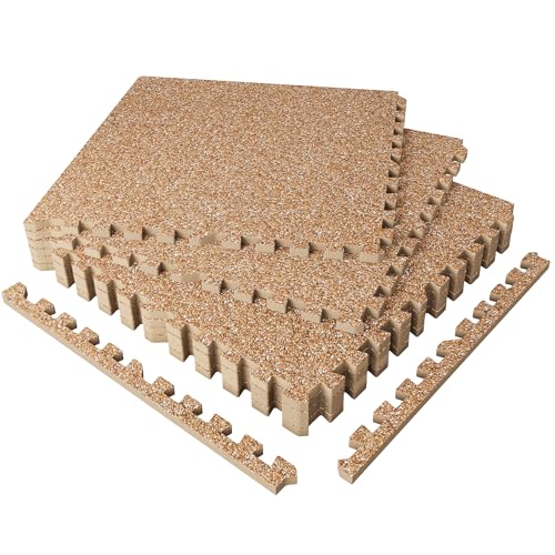 SUPERJARE 0.56'' Thick 24 Sq Ft Rubber Top Gym Flooring for Home Gym - color: Wood, size: 6 Tiles (24 Sq Ft)