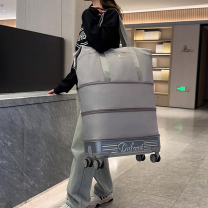 Expandable Rolling Travel Bag with Removable Wheels & Handle, Large Capacity Wheeled Duffle Tote, Foldable Carry On Luggage for Women, Lightweight Weekender Overnight Bag (Grey) - color: Grey