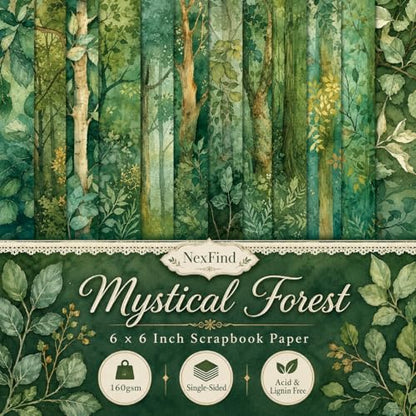 Scrapbook Paper Pad & Scrapbooking Supplies - Single Sided Junk Journal Kit, 160gsm Craft Paper for Photo Albums, Picture Art Collage, 6x6 Inch, 24 Sheets (Woodland) - color: Woodland