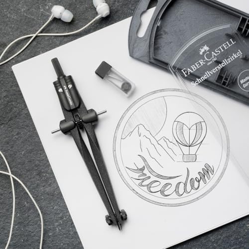 Faber-Castell Geometry & Drawing Set | Quick Set Compass, 3 HB Grip 2001 Graphite Pencils & Dust-Free Eraser Bundle | for Maths, Technical Drawing, Sketching | in Envelope Gift Packaging (Blackstone)