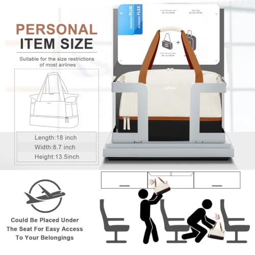 Gym Bag for Women, Personal Item Travel Bag with Shoes Compartment for Trip - color: White Black Brown, size: Medium