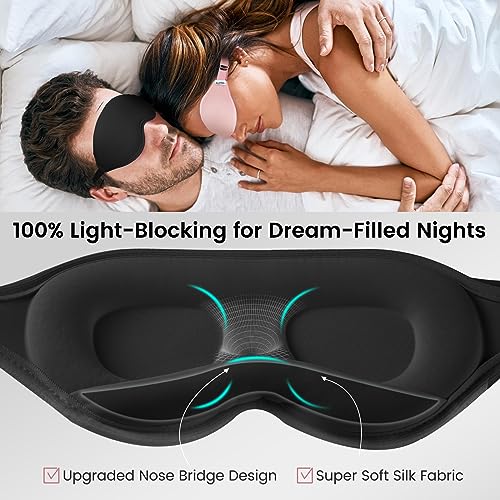 Audree Eye Mask for Sleeping - 3D Contoured 100% Sleep Mask Light Blocking | Eyemask for Women and Men, Zero Eye Pressure Night Blindfold | Soft Eye Cover - color: Black