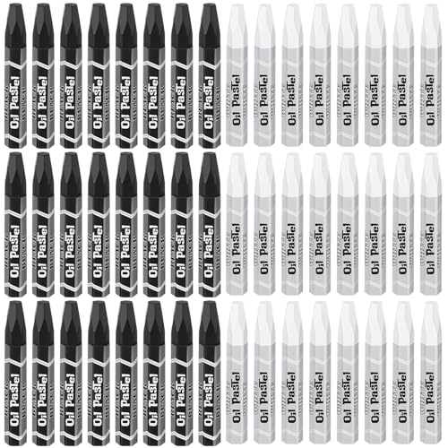 48 Pcs Black and White Soft Oil Pastels Bulk Artists Oil Crayons Single Color Hexagonal Creamy Pastel for Artists Beginners Painting Drawing Relaxing Blending - color: White and Black
