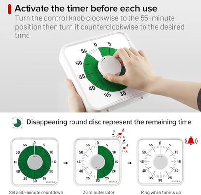 Secura 7.5 Inch Visual Timer, 60 Minute Oversize Visual Countdown Timer for Kids and Adults, Durable Mechanical Time Management Tool (Green) - color: Green