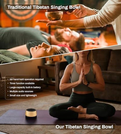 Vangoa Tibetan Singing Bowls Machine - 9 Sound Bowls for Yoga, Meditation, Mindfulness, Healing, Chakra Healing and Stress Relief, Timer and Memory Features, Gold Bronze