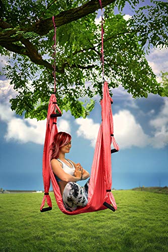 Aerial Yoga Swing Set - Hammock Hanging Swing - Sling Inversion Fly Kit - Antigravity Yoga Sling - Suspension Trapeze - color: CORAL