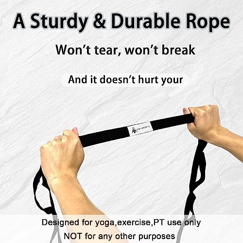 Stretching Strap Yoga Strap with Loops for Physical Therapy, Non-Elastic | 10 Loops, 75 inches length, Multi-Color Selection for Yoga Strap for Stretching, Pilates, Dance and Gymnastics - color: Black