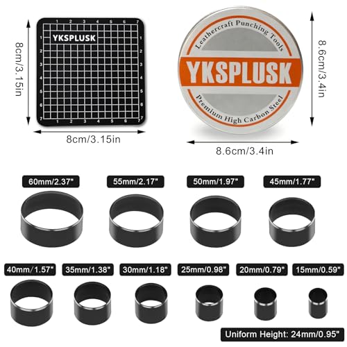 Leather Circle Cutter Tool Set, 10 Pieces Circle Punch Tools 15 20 25 30 35 40 45 50 55 60mm, High Carbon Steel Round Cutting Dies - Leather Hole Punch Tool Kit for DIY Leathercrafts - size: 10 Sizes