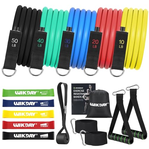 WIKDAY Exercise Resistance Bands with Handles for Working Out Workout Bands Set with Door Anchor for Physical Therapy, Yoga, Pilates - color: Multicolor, size: Light (10-150lb & 5-40lb)