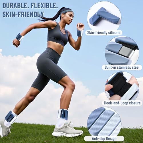 Ankle Wrist Weights for Women 2lbs/4lbs Pairs Adjustable Silicone Weights - color: Gradient Blue, size: 4 lbs Pair (2 lb Each)