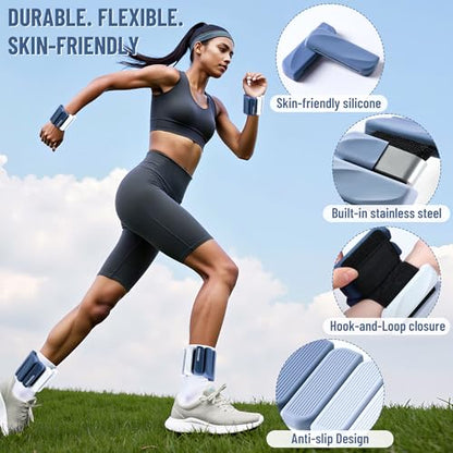 Ankle Wrist Weights for Women 2lbs/4lbs Pairs Adjustable Silicone Weights - color: Gradient Blue, size: 4 lbs Pair (2 lb Each)