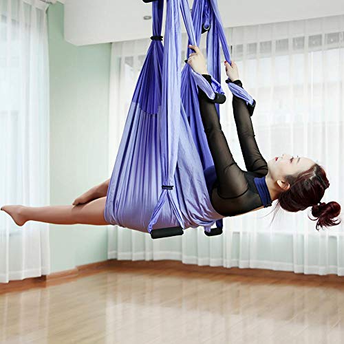 Aerial Trapeze Yoga Hammock Kit - Ultra Strong Antigravity Yoga Flying Sling Inversion Swing Tool Set - color: Mixed Purple
