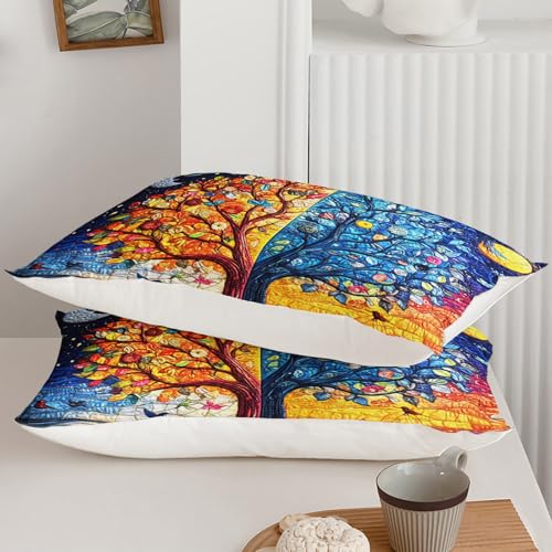 AILONEN Blue Gold Tree of Life Duvet Cover Set Full,Sun and Moon Boho Bedding Set,3 Pieces Plant Tree Quilt Cover with 2 Pillowcases - color: S-tree of Life29, size: Full