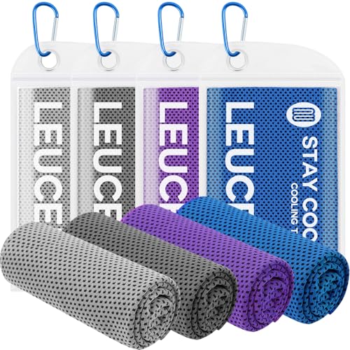Leuceiy 4 Pack Cooling Towels (40"x12"), Cooling Towels for Neck and Face, Gym Towel for Working Out, Soft Breathable Microfiber Ice Towel for Yoga Sport Running Golf - color: Grey/Dark Grey/Purple/Dark Blue