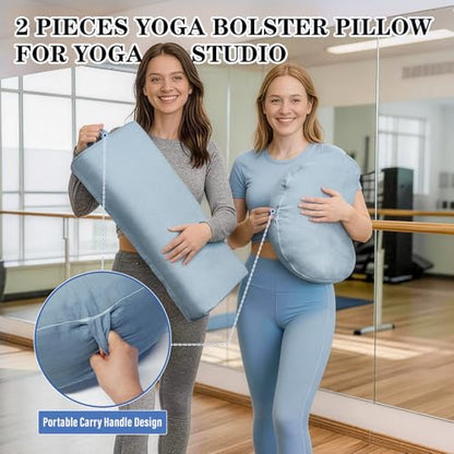 2 PCS Yoga Bolster Pillow, Rectangular Yoga Bolster Meditation Cushion with Removable Cover, The Head Pillows for Various Yoga Poses