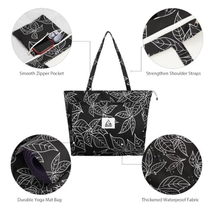 IwIeIaIrI Yoga Tote Mat Bag Carrier for Women with Mat Holder - color: Black
