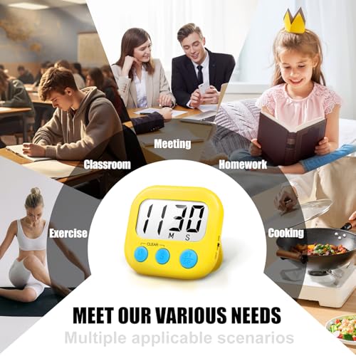 AOUCE Digital Kitchen Timers for Cooking, Timer for Kids 2 Pack Yellow - color: Yellow