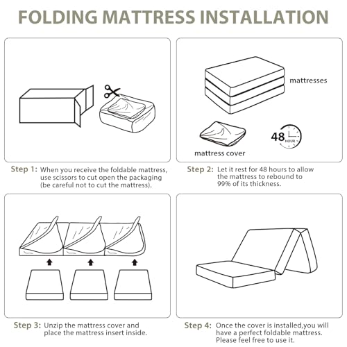 Tri Fold Memory Foam Foldable Mattress Full, 3 inch Folding Mattress for Guest Sleep. Portable Trifold Mat with Removable Washable Cover, Floor Sleeping Mat for Adult and Kid - size: Full