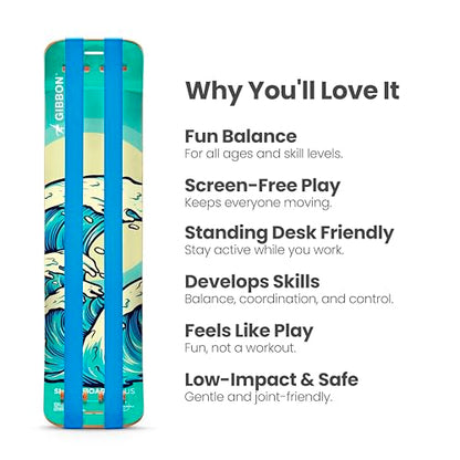 GIBBON SlackBoard, Balance Board Kids & Adults, Slackline Balance Trainer - color: Waves Plus - 2 Line