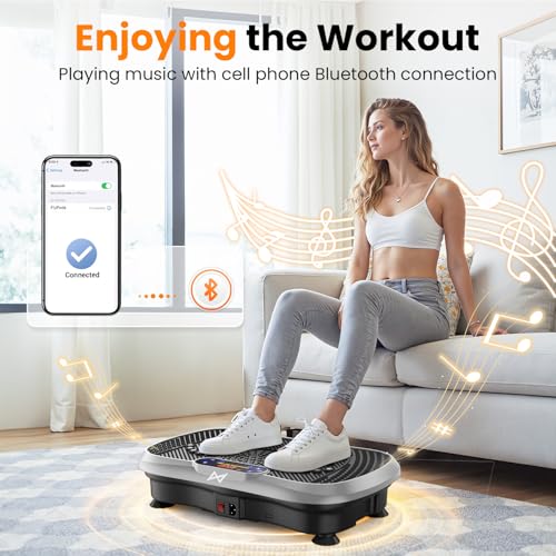 AXV Vibration Plate Fitness Platform Exercise Machine Body Vibrating Board | Curved Design Powerful 200W Bluetooth Oscillating Shake Plate for Lymphatic Drainage Recovery Whole Body Toning With Handles - color: BT.PRO.SILVER