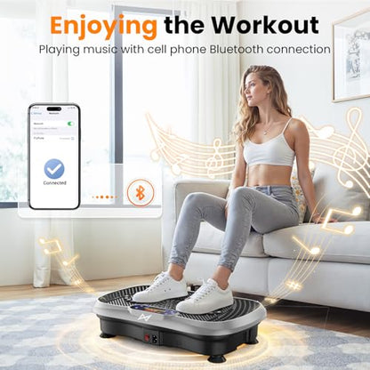 AXV Vibration Plate Fitness Platform Exercise Machine Body Vibrating Board | Curved Design Powerful 200W Bluetooth Oscillating Shake Plate for Lymphatic Drainage Recovery Whole Body Toning With Handles - color: BT.PRO.SILVER