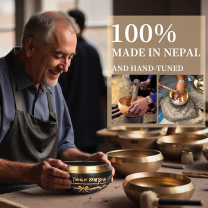 AKLOT HandMade Meditation Singing Bowl: Tibetan Sound Bowl Set with Pure Tone, Sound Bath Bowl with Cushion, Mallet, Spiritual Gift for Chakra Clearing, Mind Healing, Yoga, Prayer, Relaxation (4 Inch) - color: 4inch Black