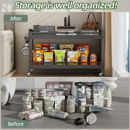 2 Tier Expandable Rolling Cart with wheels, pantry organizers and storage - size: 2 Tier(Black)