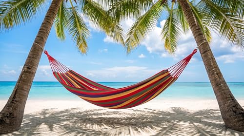 Canvas Hammock 108" Long X 59" Wide 2 Person Hammock 440 pounds Maximum Weight Applicable Scenes in Courtyard Autumn, Indoor Hanging Chairs, Beach Leisure (red Yellow, Twin) - color: Red Yellow, size: Twin