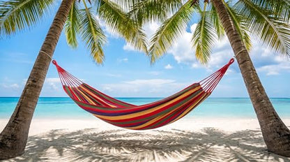 Canvas Hammock 108" Long X 59" Wide 2 Person Hammock 440 pounds Maximum Weight Applicable Scenes in Courtyard Autumn, Indoor Hanging Chairs, Beach Leisure (red Yellow, Twin) - color: Red Yellow, size: Twin