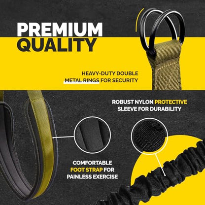 Pull Up Assistance Bands Set with 4 Levels, Adjustable Strap and Foot Rest | 50–200 lb stackable pull-up assistance, nylon-sleeved bands, adjustable support, reduced snap-back risk - color: Military Green