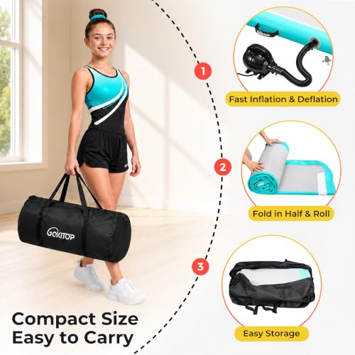 Gymnastics Air Track Tumbling Mat with Air Pump for Home Gym | Inflatable Gym Mat 4 Inches Thick for Home Training, Cheerleading Yoga Outdoor Use, User Manual - size: 9.8FT