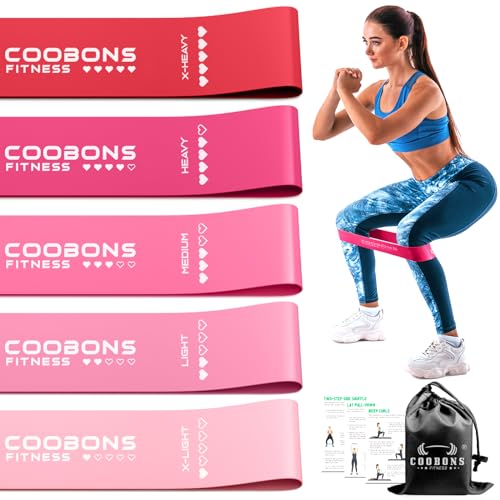 Resistance Bands for Working Out, Exercise Bands Resistance Bands Set with 5 Resistance Levels, Latex Loop Bands for Women Men, Workout Bands for Legs, Glutes, Strength Training, Yoga, Home Gym - color: 10-40LBS Pink