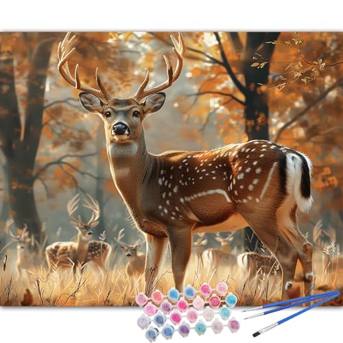TOCARE Deer Paint by Numbers Kit for Adults,Deer in Forest Adult Paint by Number Canvas,Adults' Paint-by-Number Kits for Animals Lovers 16x20inch (Without Framed) - color: TC-OPC-145