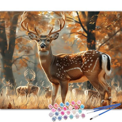 TOCARE Deer Paint by Numbers Kit for Adults,Deer in Forest Adult Paint by Number Canvas,Adults' Paint-by-Number Kits for Animals Lovers 16x20inch (Without Framed) - color: TC-OPC-145