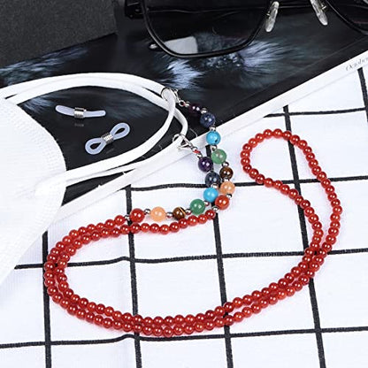 TUMBEELLUWA Reiki 7 Chakra Stone Beads Eyeglasses Chain for Women Men - color: Red
