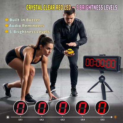Gym Timer 1.5 Inch Large LED Display with 360° Start/Stop Button, Stopwatch and Interval Timer for Home Gym, Obstacle Course, HIIT Workouts - size: 1.5inch