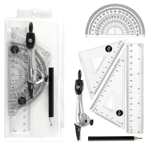 Protractor and Compass Set with Rulers,Compass Geometry Drawing Tool Set | All-in-One Rulers Compass Kit for Students and Technical Drawing