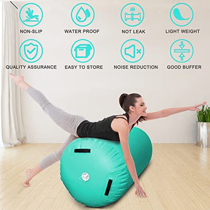 GLANT Air Mat Tumble Track AirSpot - Gymnastics Training Springboard - Round Inflatable Springboard - color: Air Roller-Mint Green（WIth Pump）, size: (Diam)29.5in*（H）47.3in