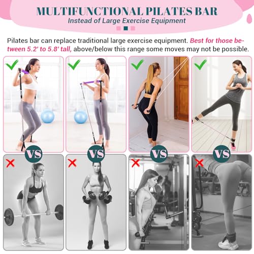 Pilates Bar Kit with Resistance Bands, Multifunctional Yoga Pilates Kit - color: Purple