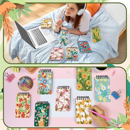 Fuyoooo 12 Pcs Floral Diamond Art Notebook for Adults, 4.72 x 2.83 Inch | Floral Diamond Art Kits, DIY Flower Print Cover Notebook Diamond Painting for Beginners, 5d Journal Art Notepad Accessories - style: Floral