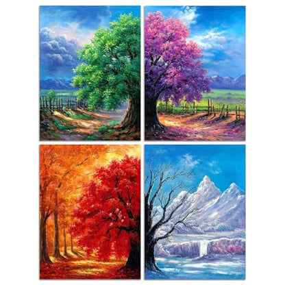 Muzagroo Art 4 Pack 5D Diamond Painting Kits for Adults DIY Diamond Art Kits 4 Seasons Trees Wall Art for Living Room Adults Crafts Diamond Dot Gem Art Kits for Beginners - color: 02-4 Seasons