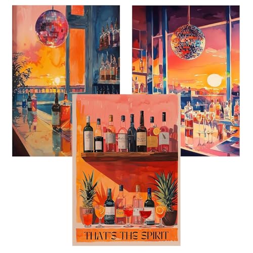 DAZZLEDOTS 3 Pack Diamond Art Kits Vintage Cocktail Round Diamond Painting | 5D DIY Round Full Drill Diamonds Dots for Beginners, Cocktail Gem Art for Home Wall Decor 12 x 16 Inch - color: DT034