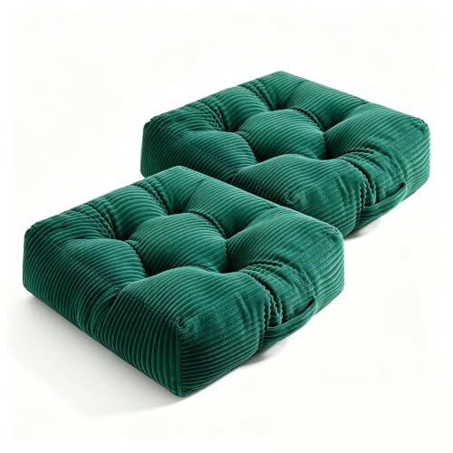 Square Floor Pillow, 6-Inch Thick Floor Cushion with PP Cotton Filling, Soft Corduroy Supportive Floor Seating for Living Room, Office, 22 x 22 Inches (Dark Green, 2 Pack) - color: Dark Green, size: 2 Pack