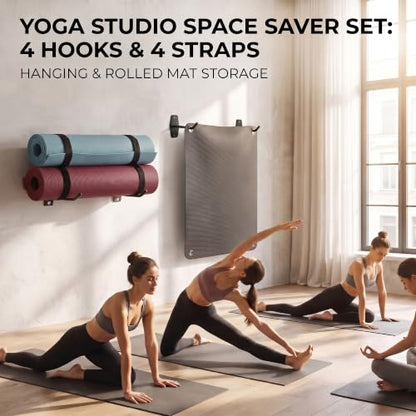 Yoga Mat Wall Mount Holder & Straps for Eyelet Workout Mat Hanging Storage
