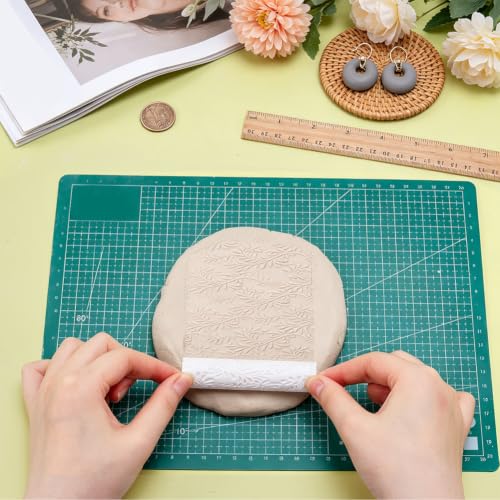 PH PandaHall 2pcs Polymer Clay Texture Roller Leaf Pattern Clay Embossin Roller Pottery Tools Roller Pottery Stamps for Earrings Jewelry Making DIY Crafting Projects Supplies, 3.3x0.7 Inch - color: Leaf-1