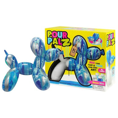 DIY Paint Pouring Kit – 1 XL Balloon Dog, 4 Acrylic Pour Paints, Mixing Cups & Tools, Create Unique Marbled Art, Fun Hands-On Craft Kit for Kids & Adults, Ocean Blue, Ages 5+ - color: Dog Ocean Blue