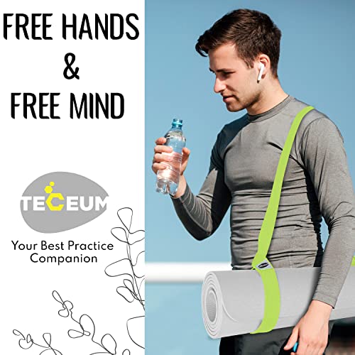 TECEUM Yoga Mat Strap – Extra Soft & Thick Cotton Carrier for All Mats - color: Bright Green, size: 64 IN